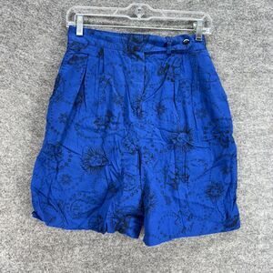Haley Shorts Women 12 Blue Geometric High Rise Chino Flat Front Cotton Pockets